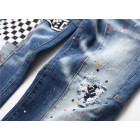 DS2Q Men’s slim elastic zipper maple leaf new jeans