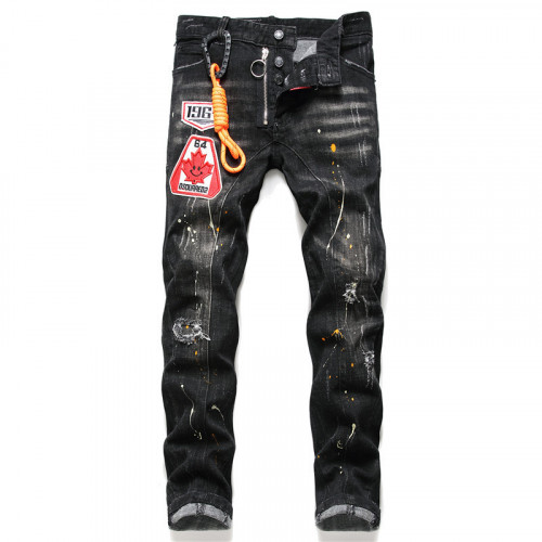DS2Q Men’s Italian personality patch damage fashion jeans 
